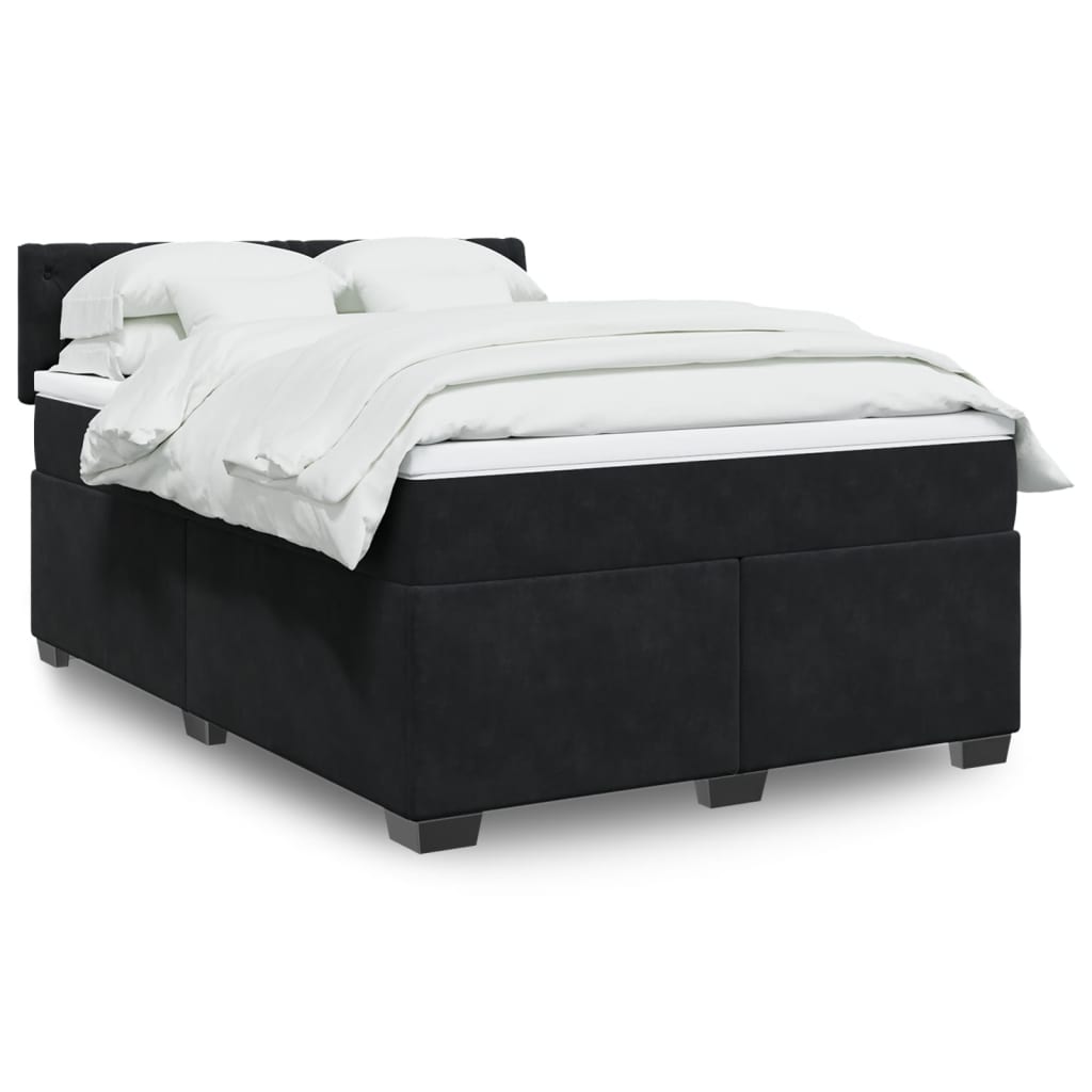 Boxspringbett mit Matratze Schwarz 140×200 cm Samt