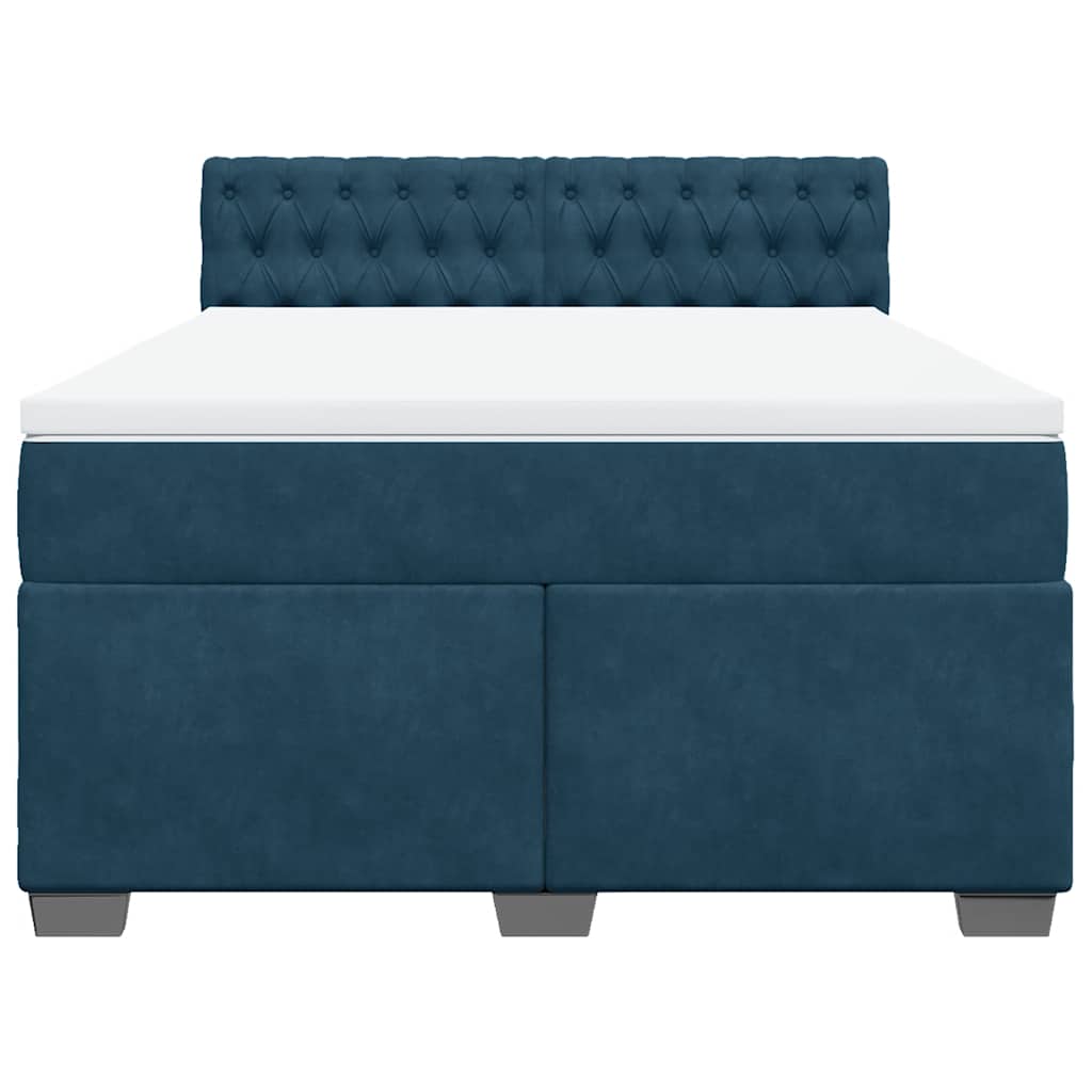 vidaXL Boxspring met matras fluweel donkerblauw 140x200 cm blauw, foto 4