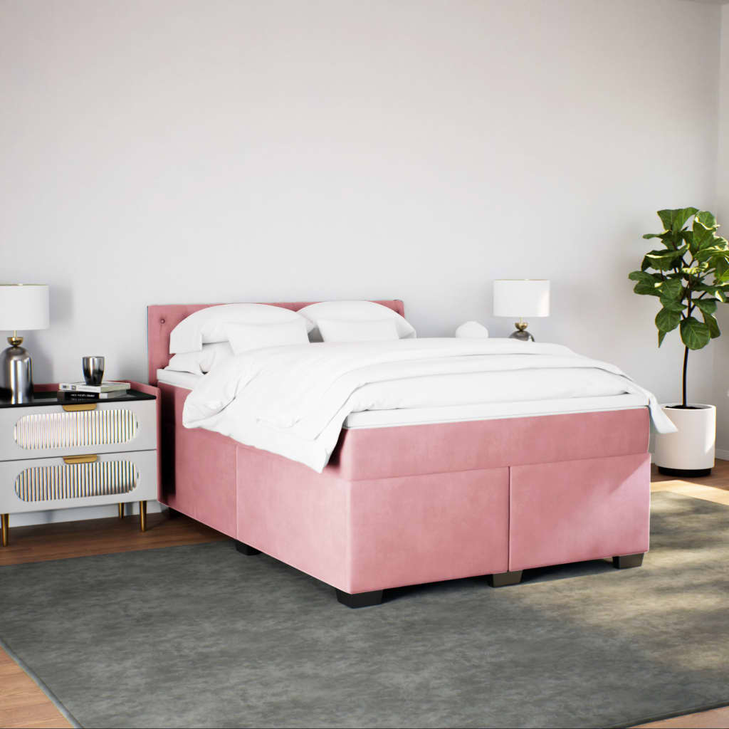vidaXL Boxspring met matras fluweel donkerroze 140x200 cm afbeelding