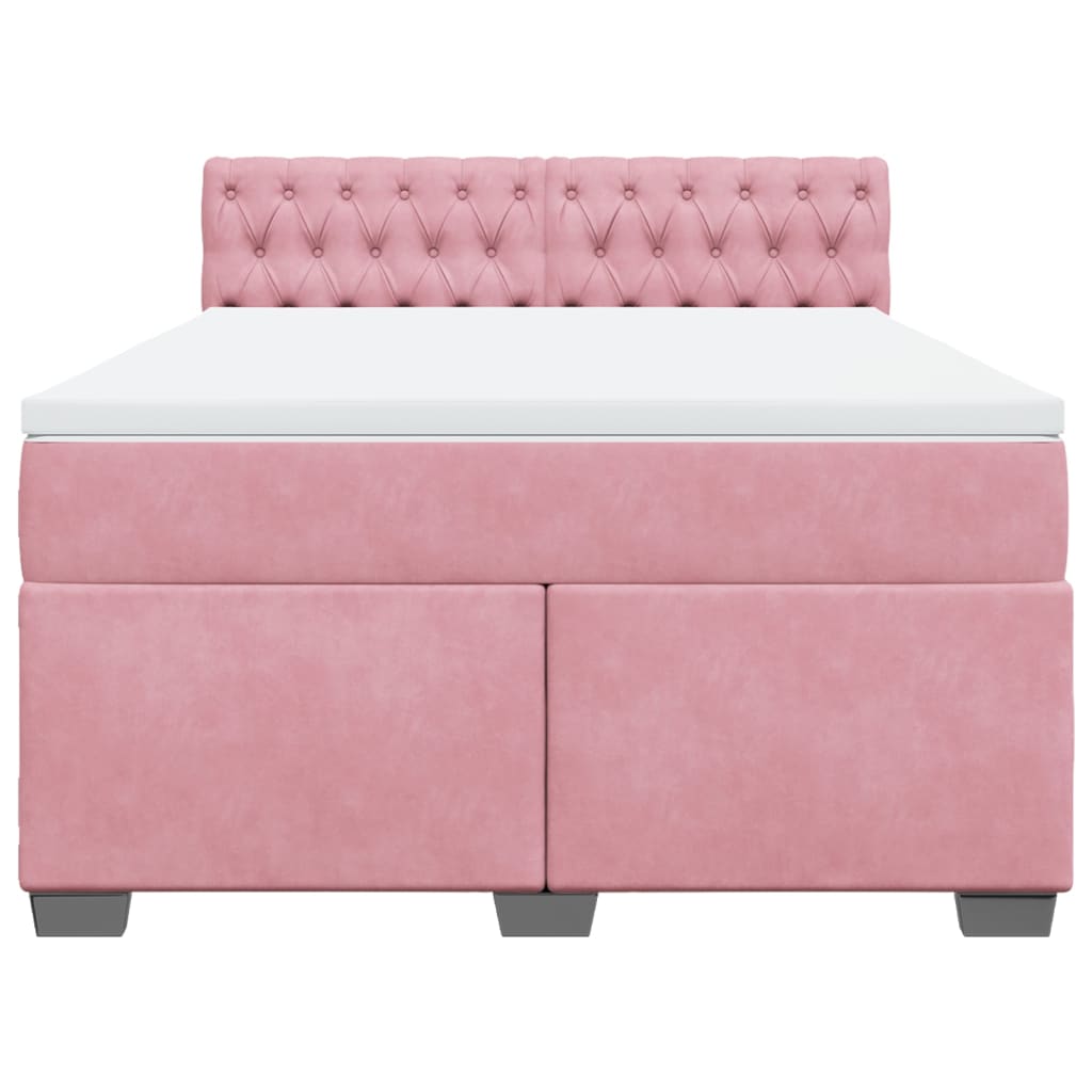 vidaXL Boxspring met matras fluweel donkerroze 140x200 cm roze, foto 4