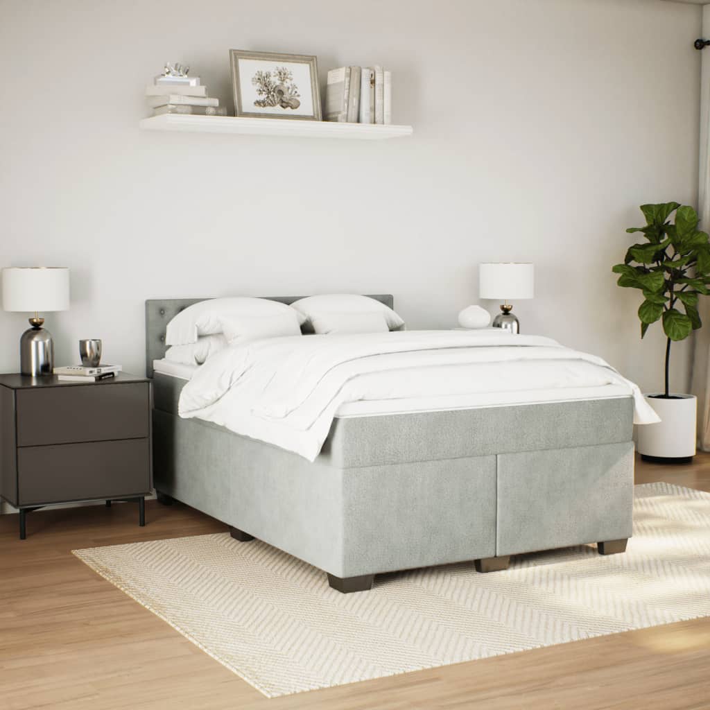 vidaXL Boxspring met matras fluweel lichtgrijs 140x200 cm afbeelding