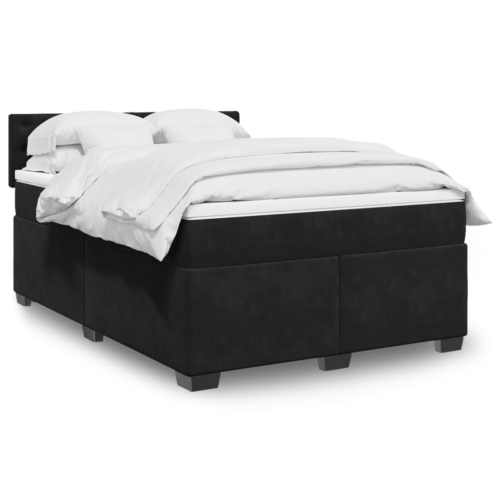 Boxspringbett mit Matratze Schwarz 140×200 cm Samt