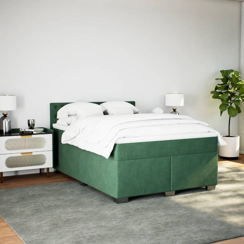Thumbnail - vidaXL Boxspringbett mit Matratze Dunkelgrün 140x200 cm Samt