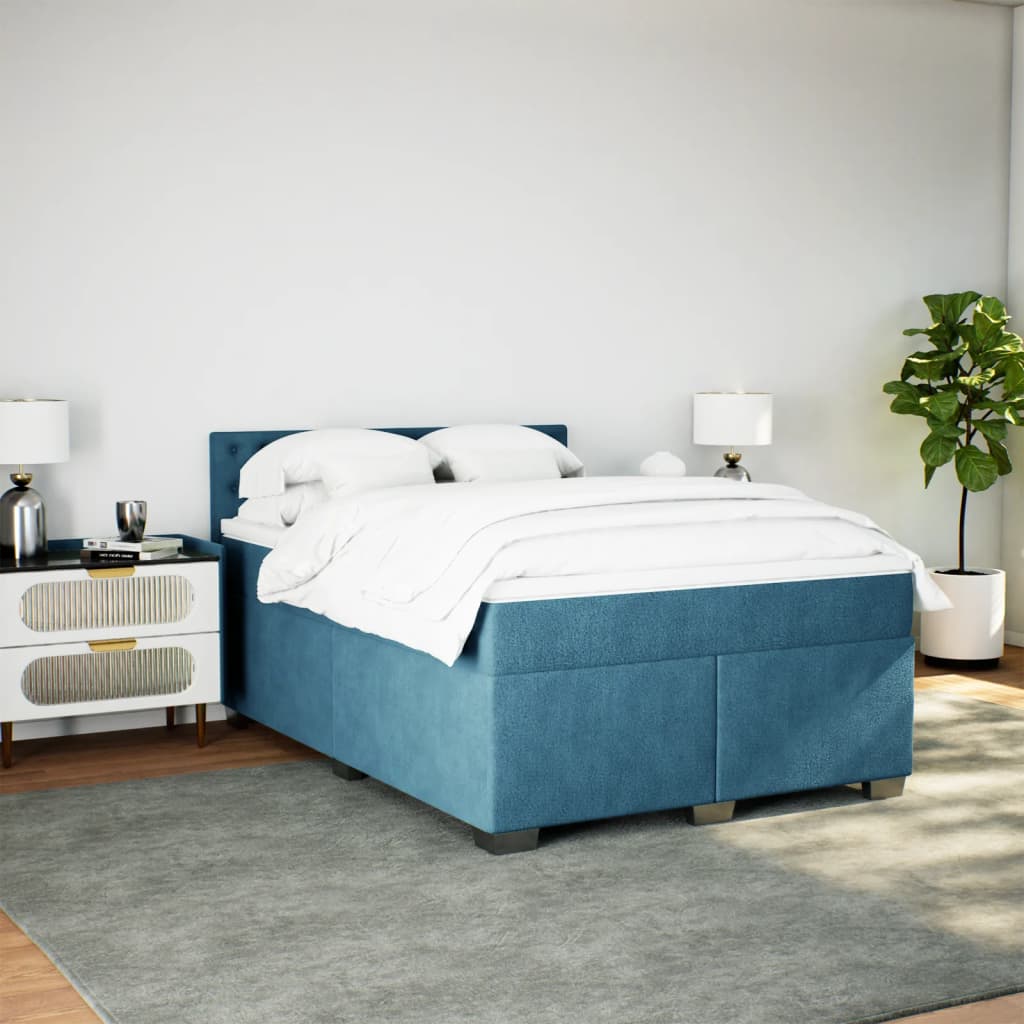 vidaXL Boxspring met matras fluweel donkerblauw 140x200 cm afbeelding