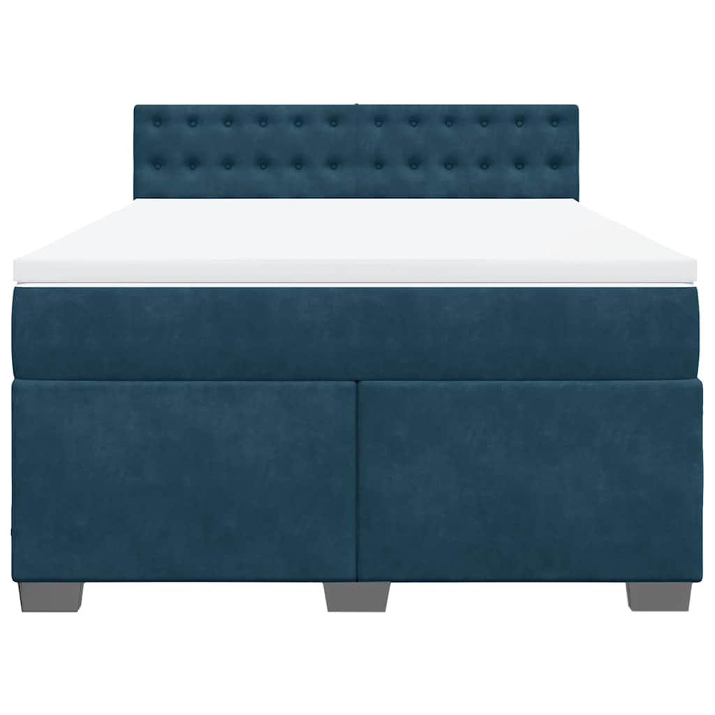 vidaXL Boxspring met matras fluweel donkerblauw 140x200 cm blauw, foto 4
