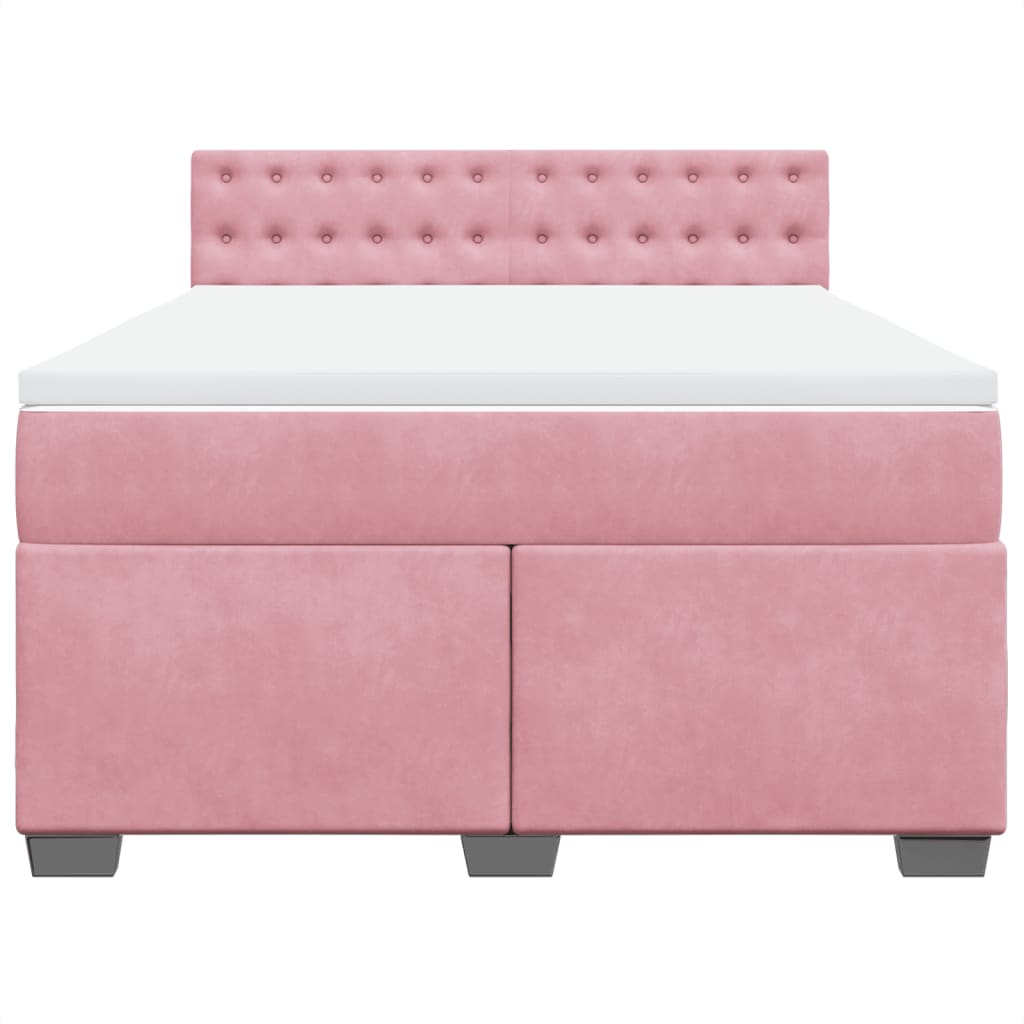 vidaXL Boxspring met matras fluweel donkerroze 140x200 cm roze, foto 4