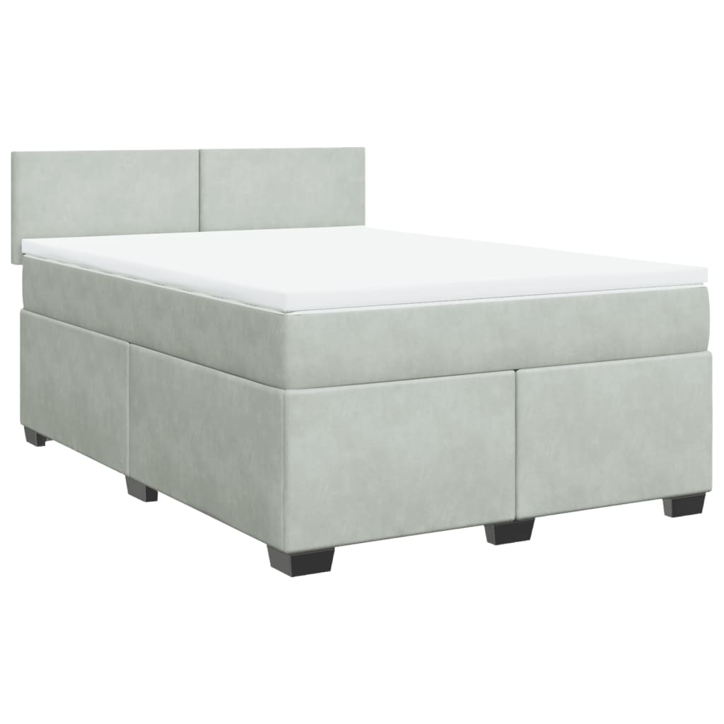 vidaXL Boxspring met matras fluweel lichtgrijs 160x200 cm grijs, foto 3