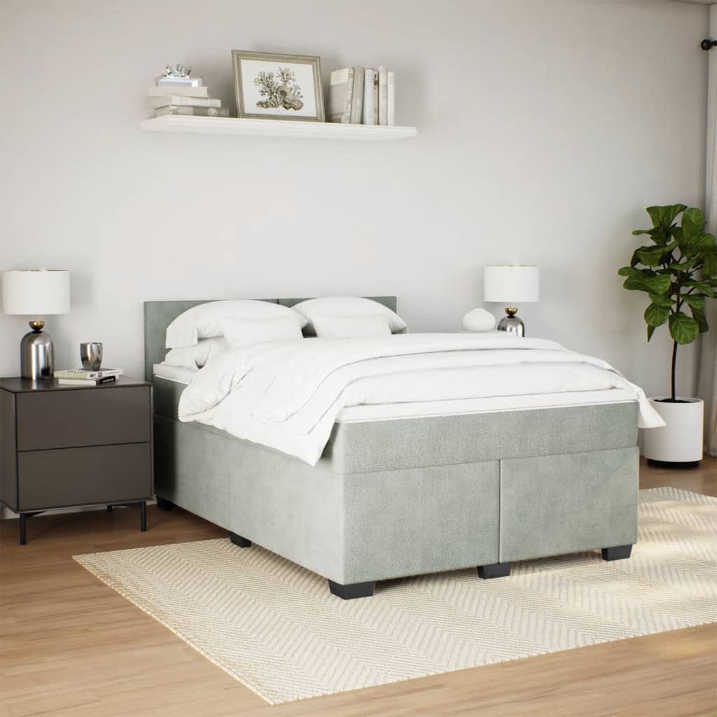 vidaXL Boxspring met matras fluweel lichtgrijs 160x200 cm afbeelding