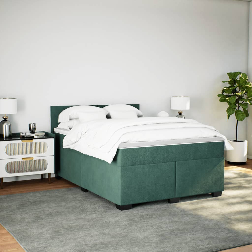 vidaXL Boxspring met matras fluweel donkergroen 160x200 cm afbeelding