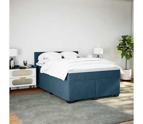 vidaXL Boxspringbett mit Matratze Blau 160x200 cm Samt