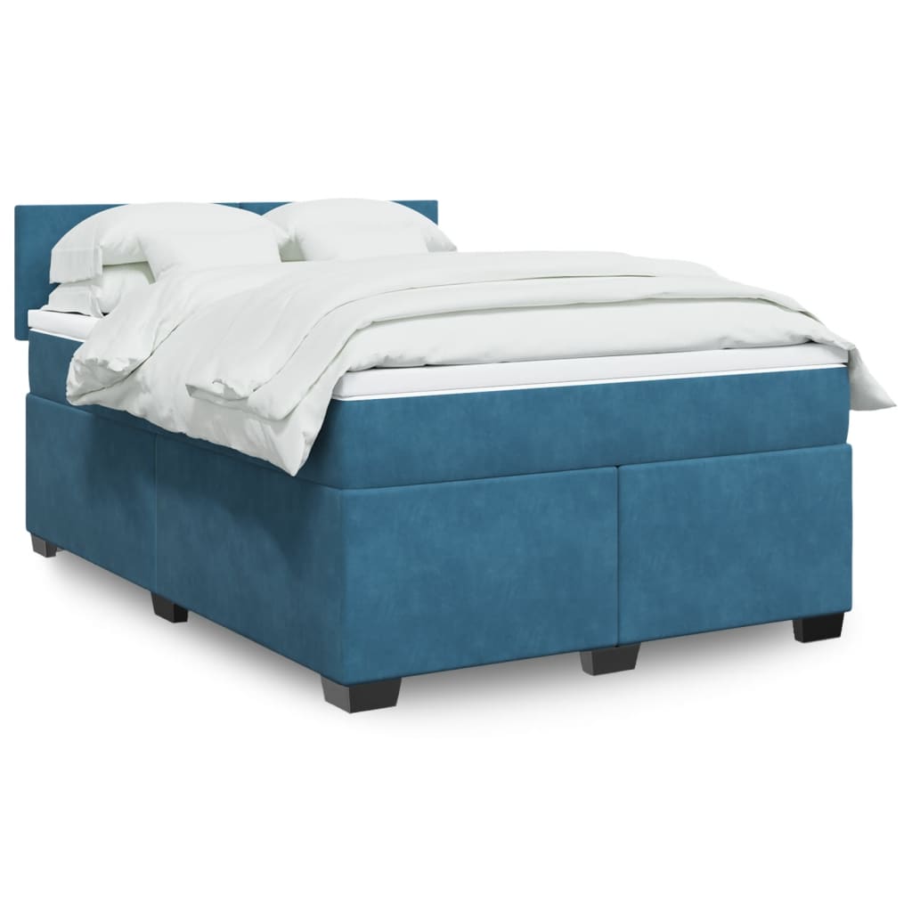 Boxspringbett mit Matratze Blau 160×200 cm Samt