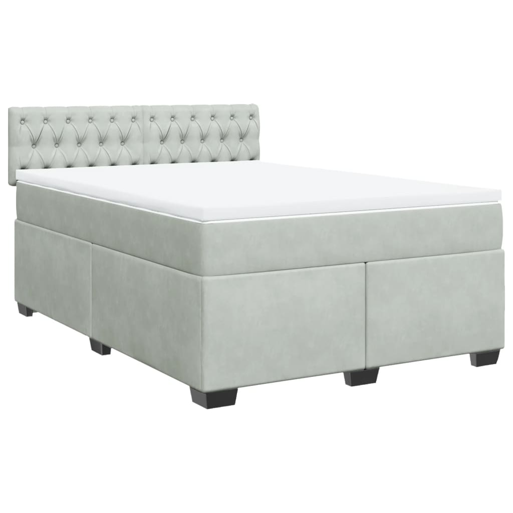 vidaXL Boxspring met matras fluweel lichtgrijs 160x200 cm grijs, foto 3