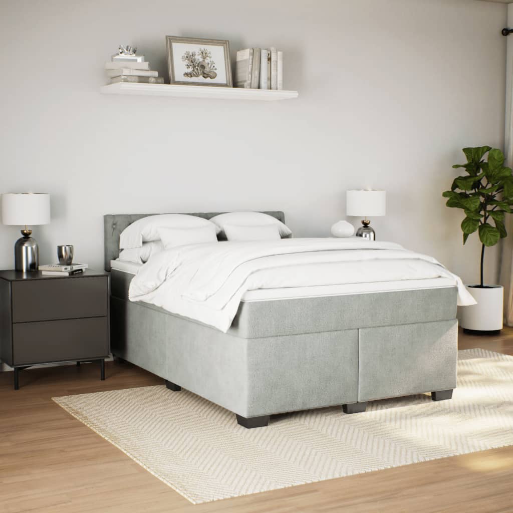 vidaXL Boxspring met matras fluweel lichtgrijs 160x200 cm afbeelding