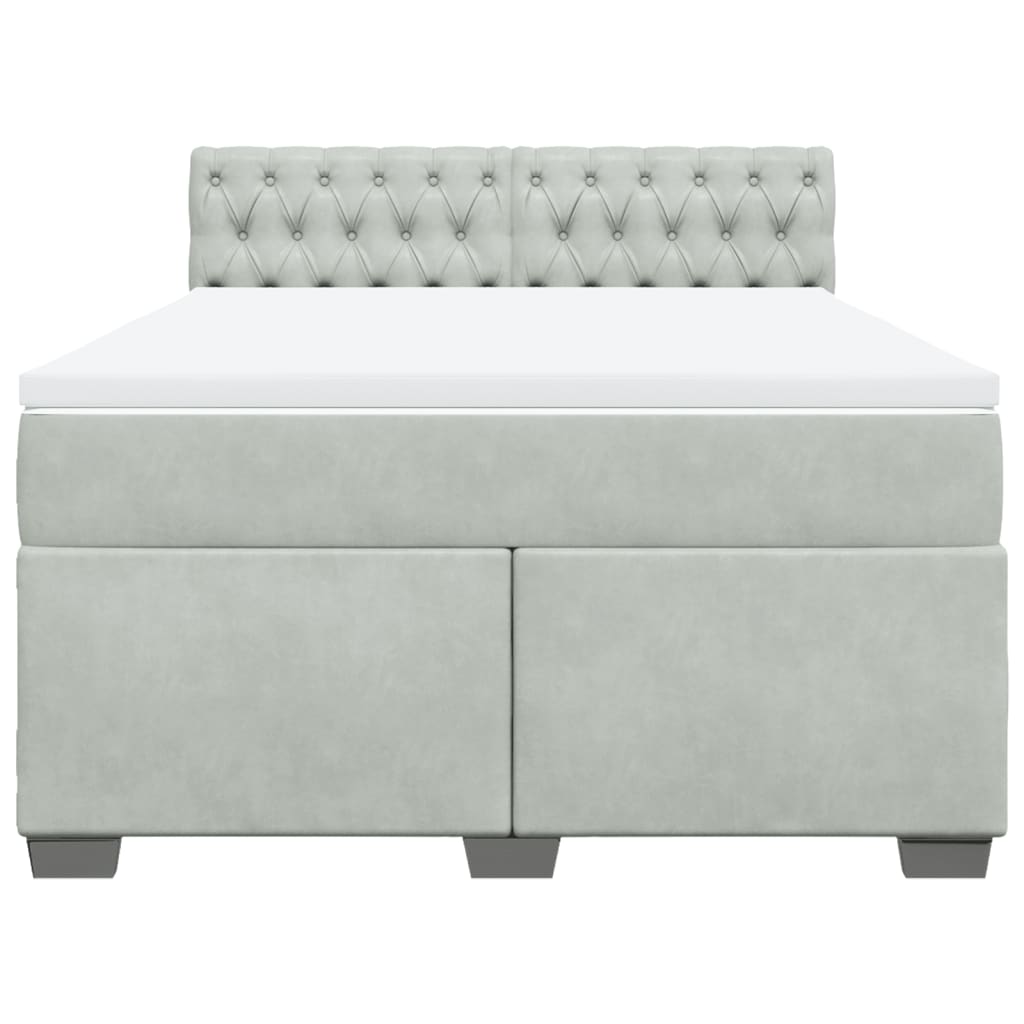 vidaXL Boxspring met matras fluweel lichtgrijs 160x200 cm grijs, foto 4