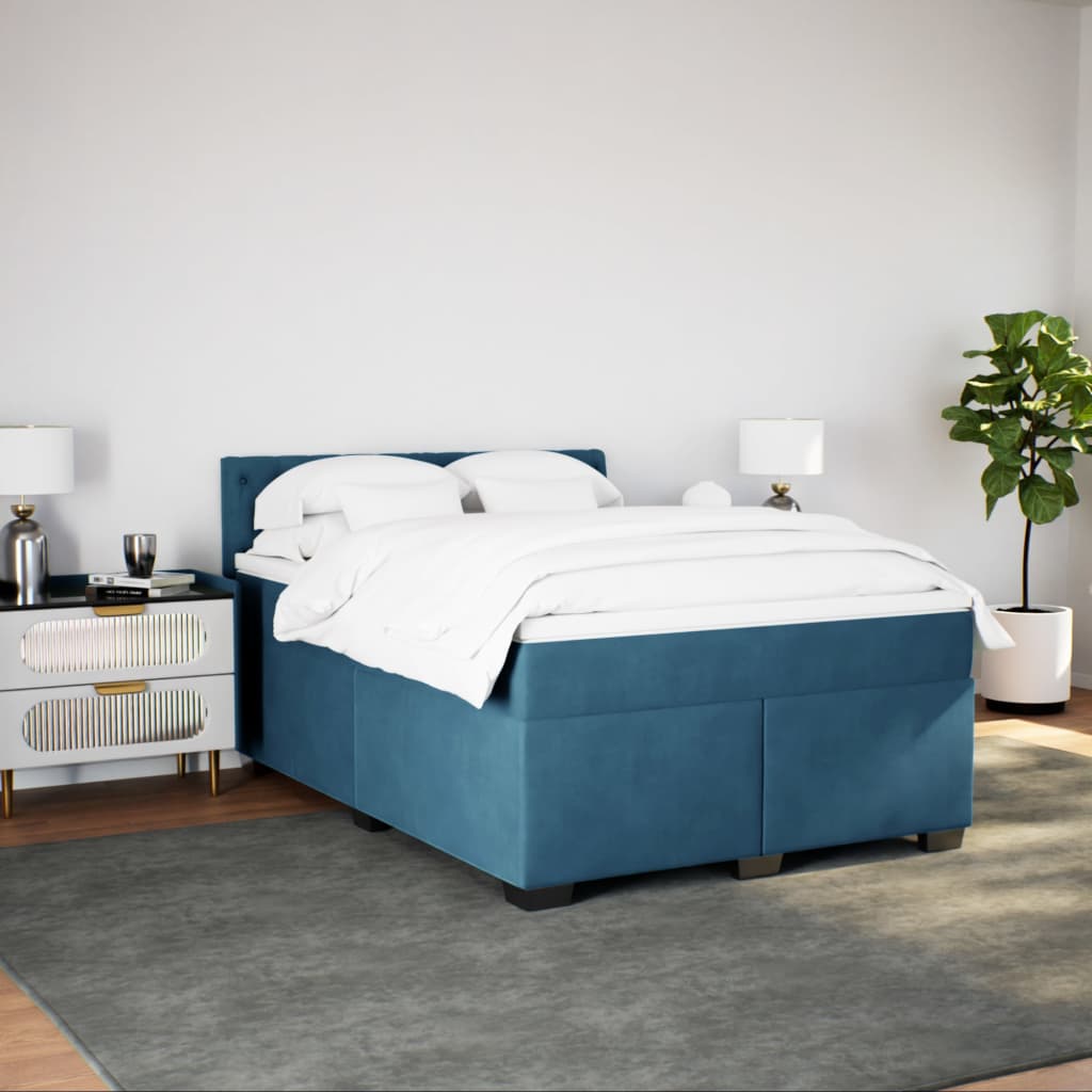 Thumbnail - vidaXL Boxspringbett mit Matratze Blau 160x200 cm Samt