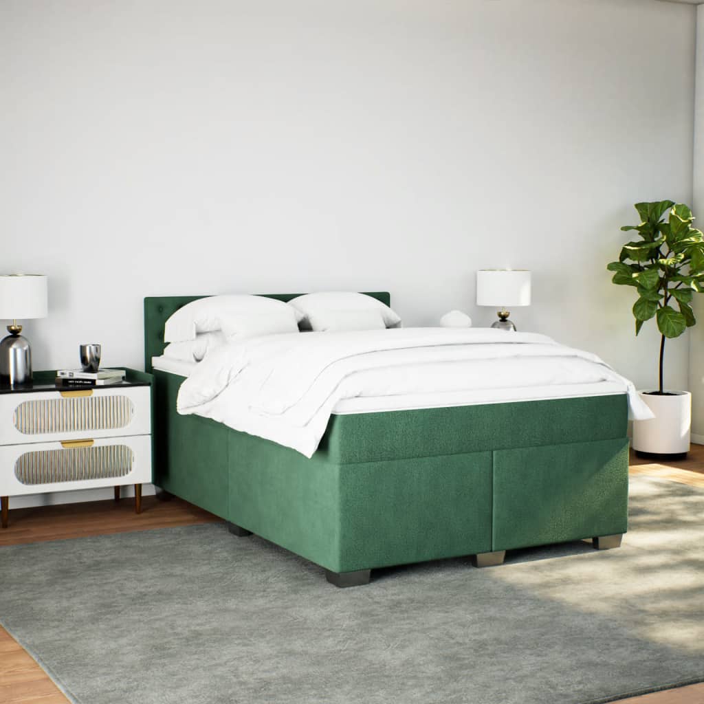 vidaXL Boxspring met matras fluweel donkergroen 160x200 cm afbeelding