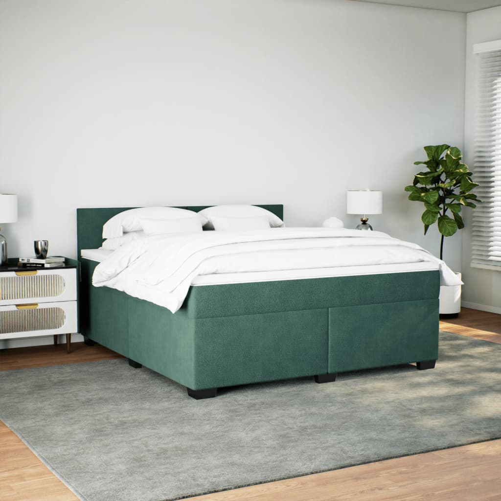 vidaXL Boxspring met matras fluweel donkergroen 180x200 cm afbeelding