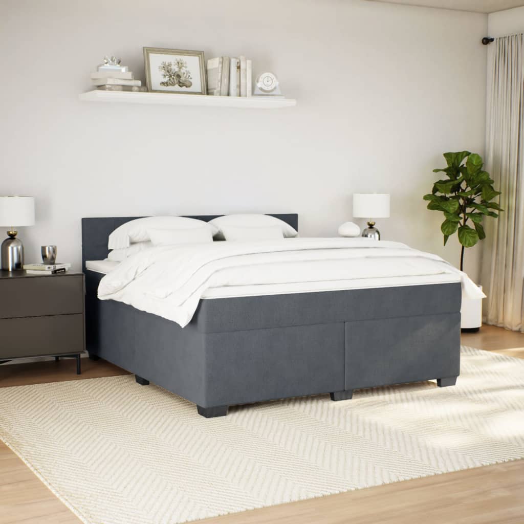 vidaXL Boxspring met matras fluweel donkergrijs 180x200 cm afbeelding