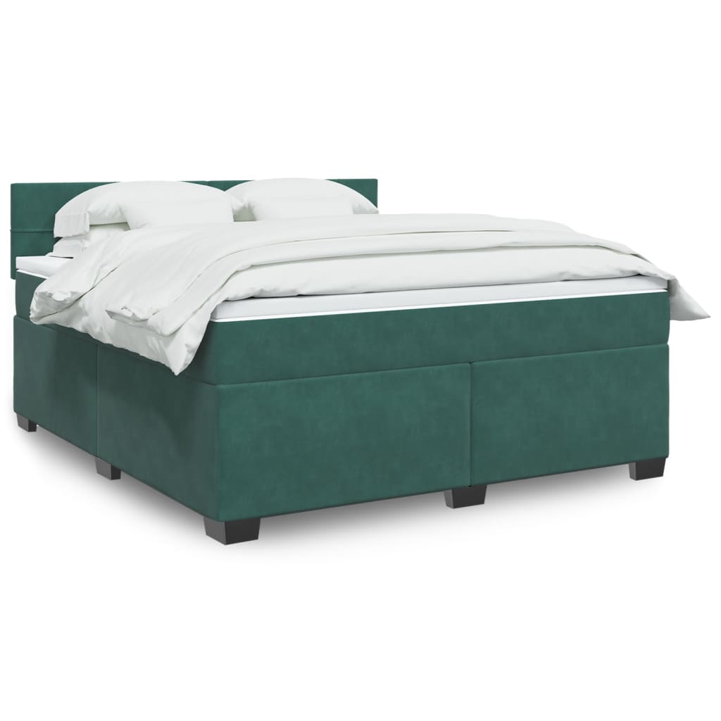 vidaXL Pat box spring cu saltea, verde închis, 180x200 cm, catifea