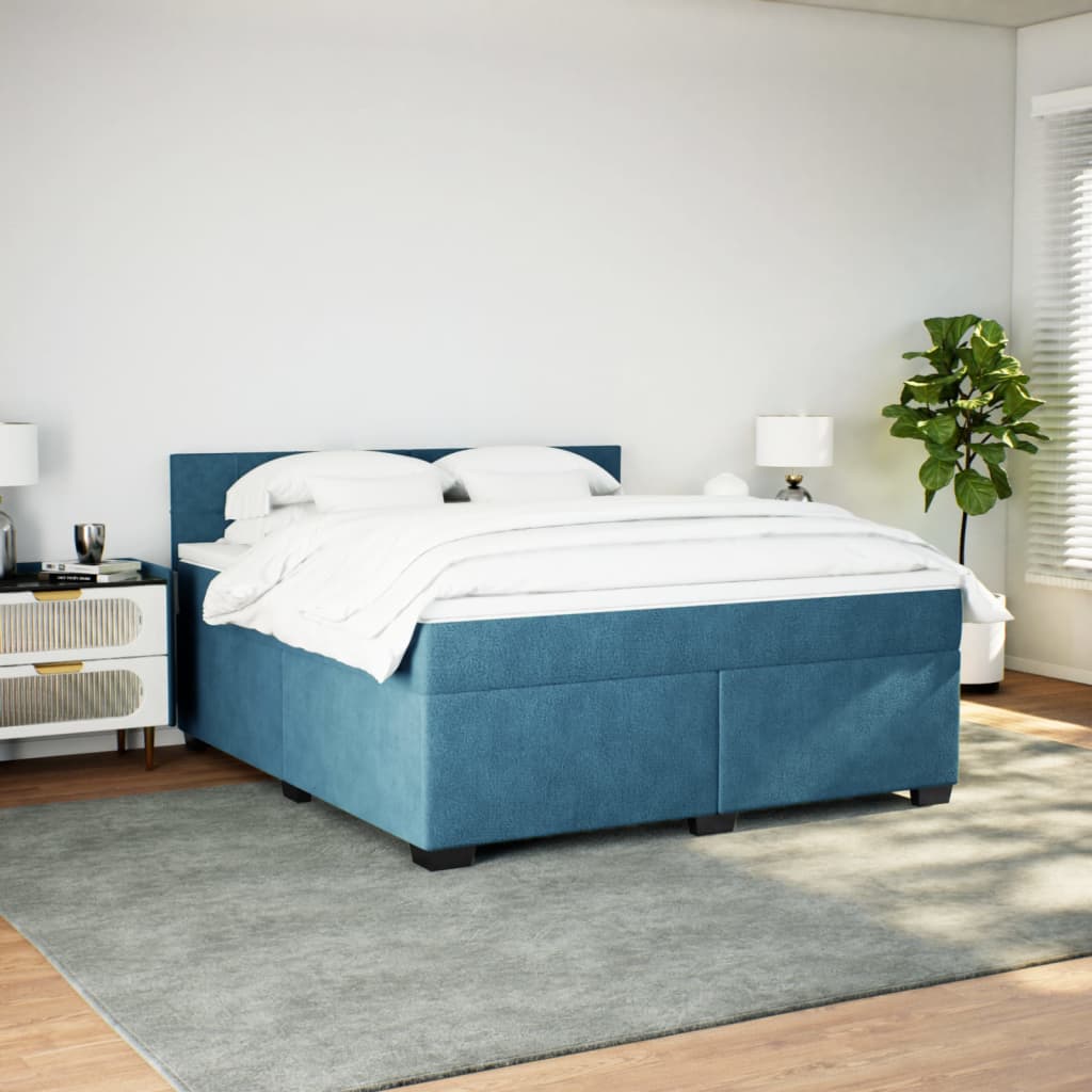 vidaXL Boxspring met matras fluweel blauw 180x200 cm afbeelding