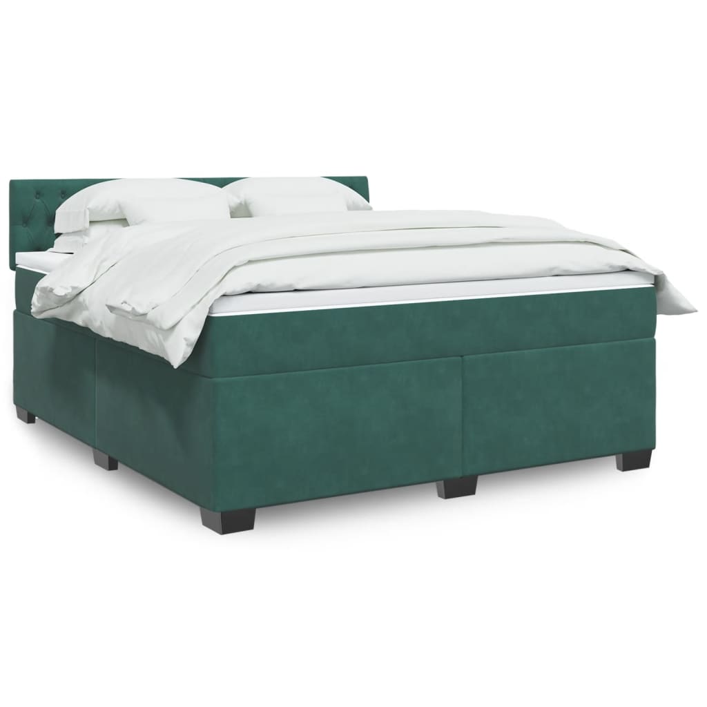 vidaXL Pat box spring cu saltea, verde închis, 180x200 cm, catifea