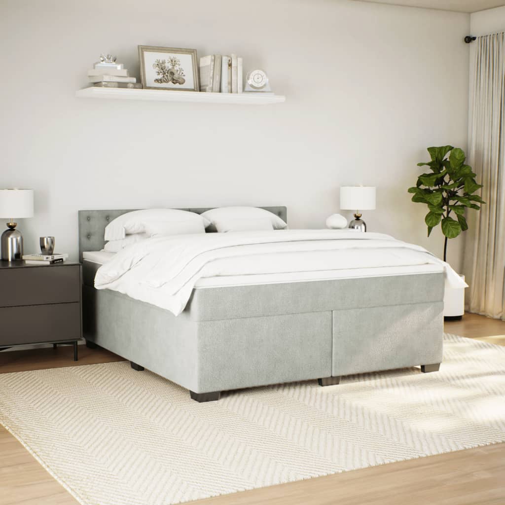 vidaXL Boxspring met matras fluweel lichtgrijs 180x200 cm grijs, foto 2