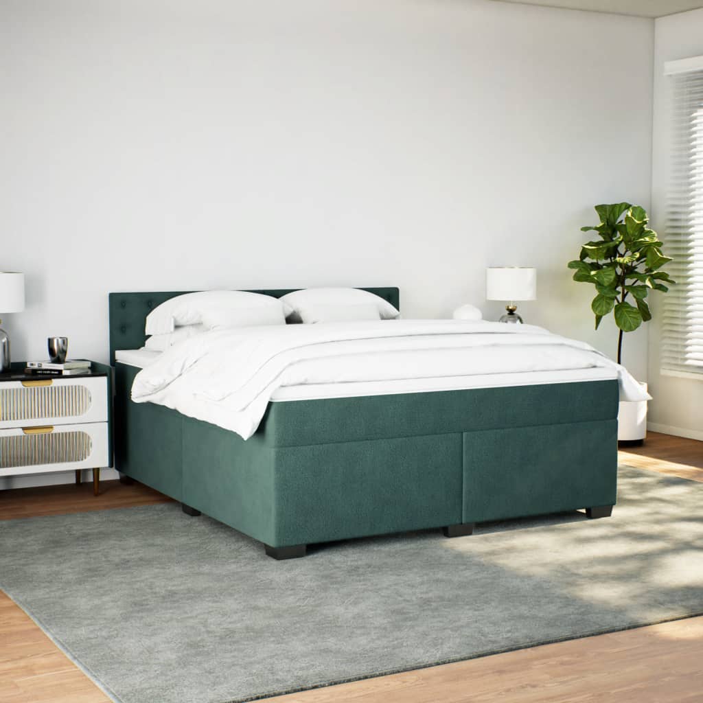 vidaXL Boxspring met matras fluweel donkergroen 180x200 cm afbeelding