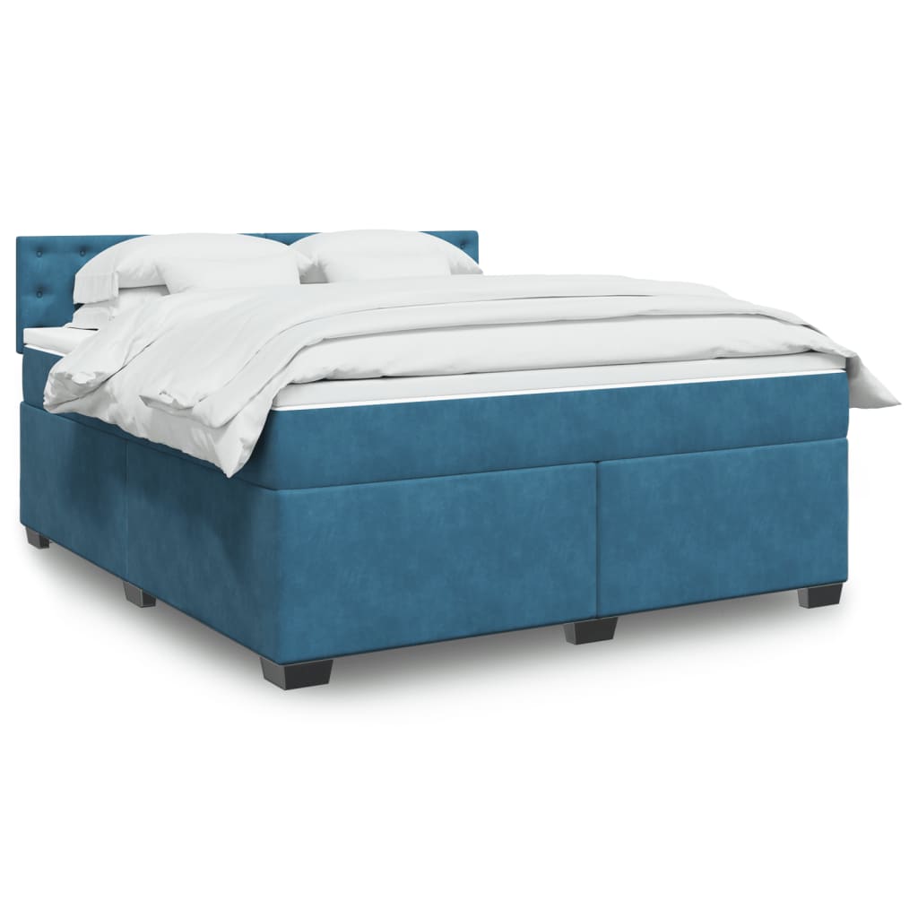 Boxspringbett mit Matratze Blau 180×200 cm Samt