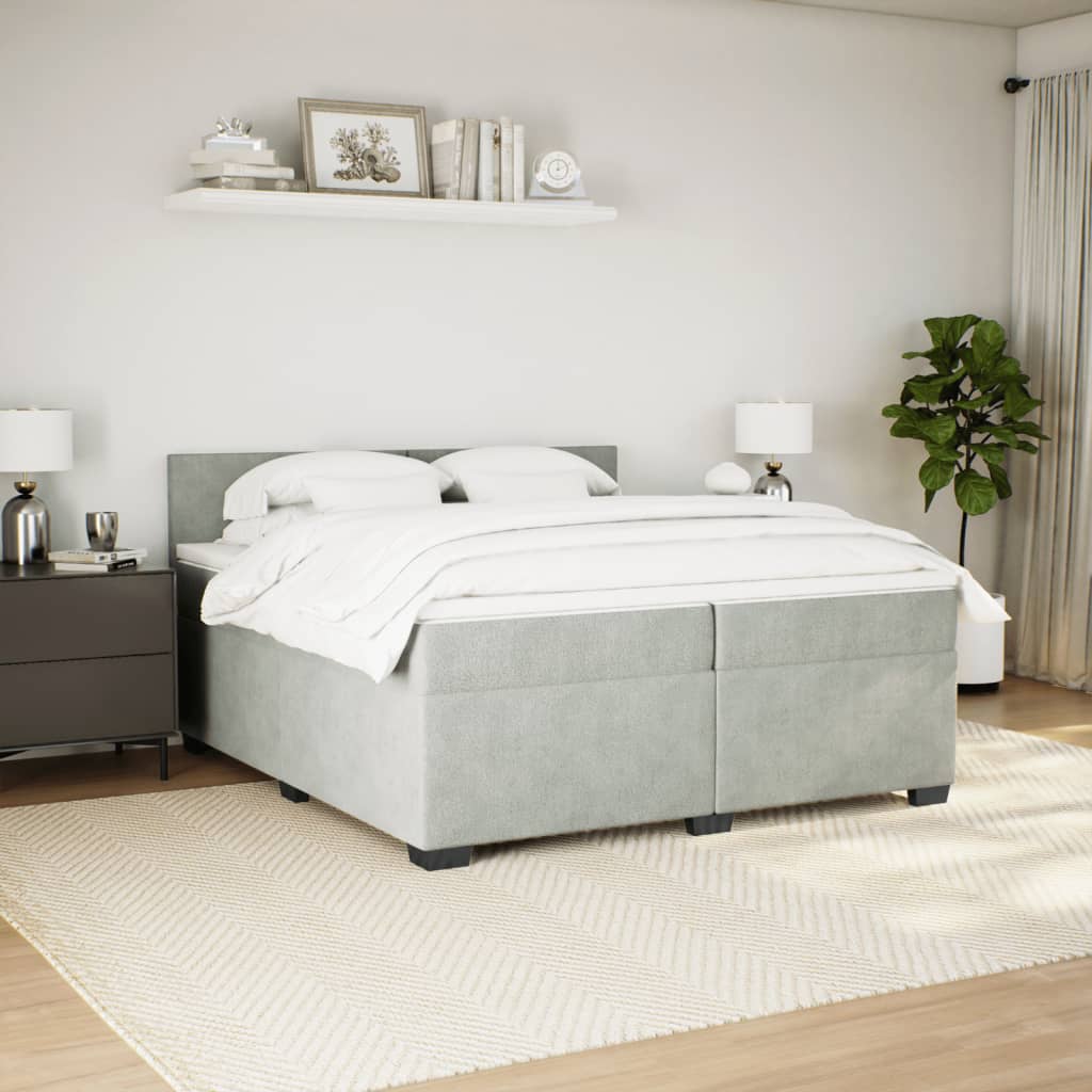 vidaXL Boxspring met matras fluweel lichtgrijs 200x200 cm afbeelding
