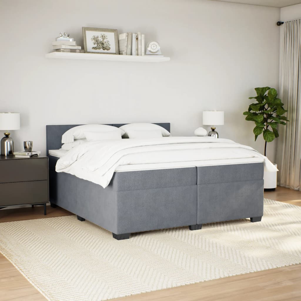 vidaXL Boxspring met matras fluweel donkergrijs 200x200 cm afbeelding