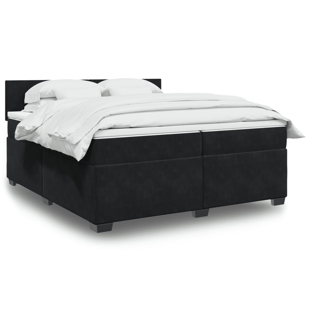 vidaXL Pat box spring cu saltea, negru, 200x200 cm, catifea