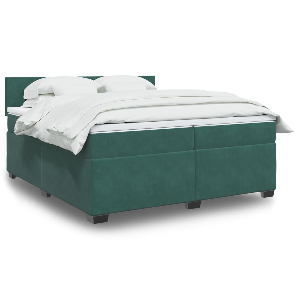 vidaXL Pat box spring cu saltea, verde închis, 200x200 cm, catifea