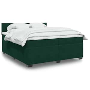 Box spring postelja z vzmetnico temno zelena 200x200 cm žamet