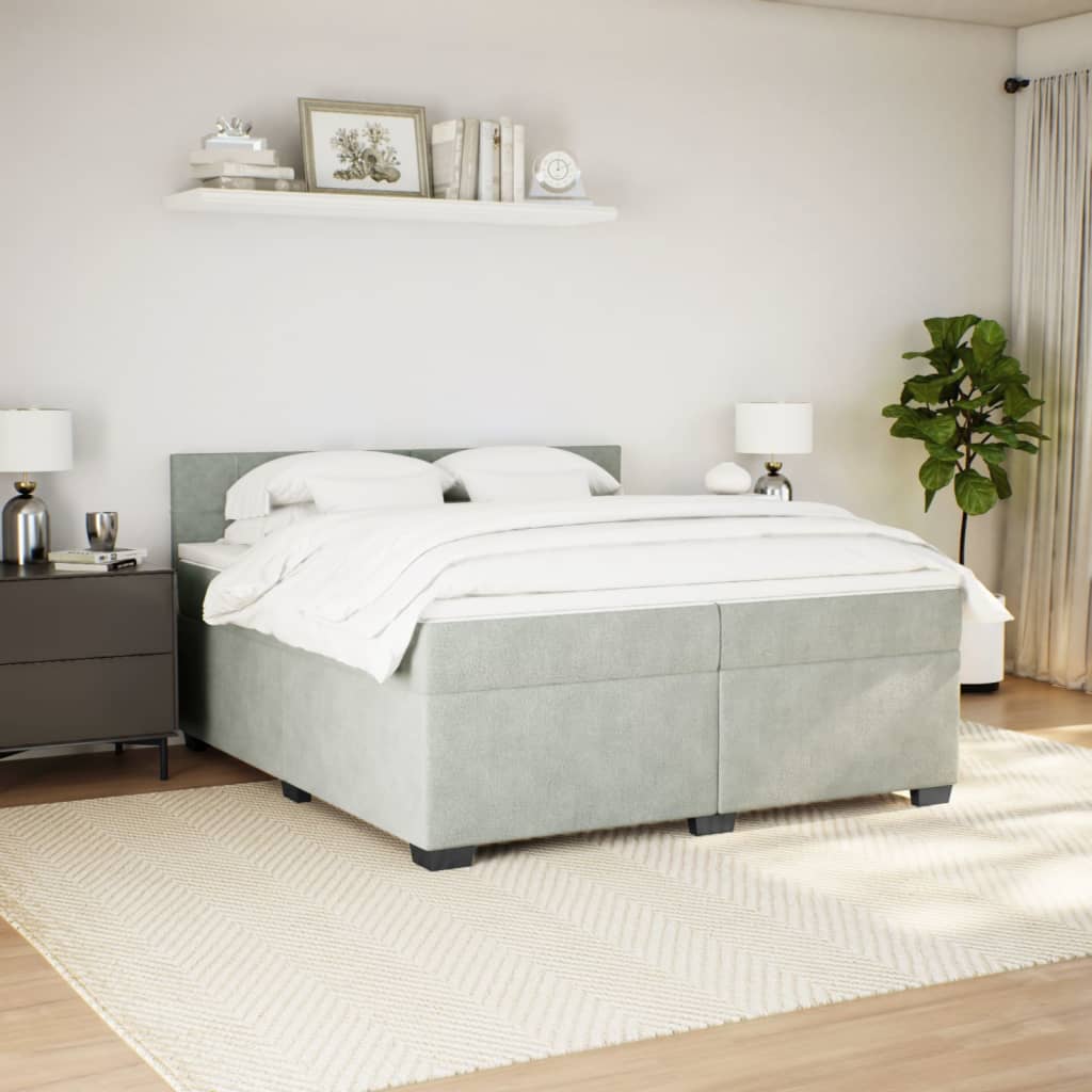 vidaXL Boxspring met matras fluweel lichtgrijs 200x200 cm grijs, foto 2