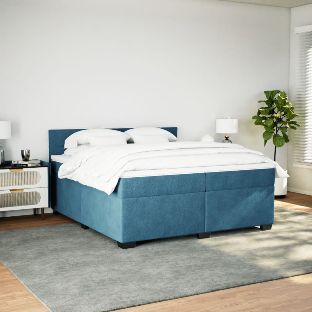 vidaXL Boxspring met matras fluweel blauw 200x200 cm afbeelding