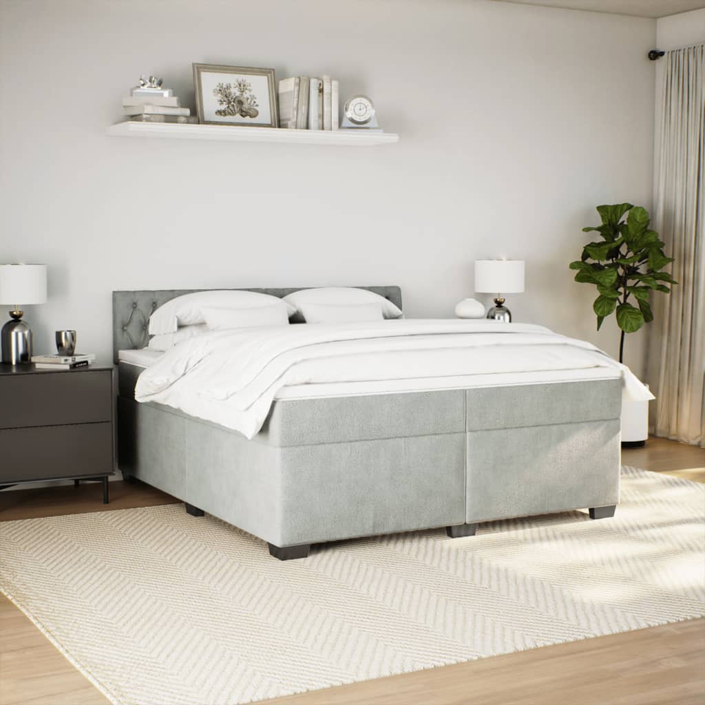 vidaXL Boxspring met matras fluweel lichtgrijs 200x200 cm afbeelding