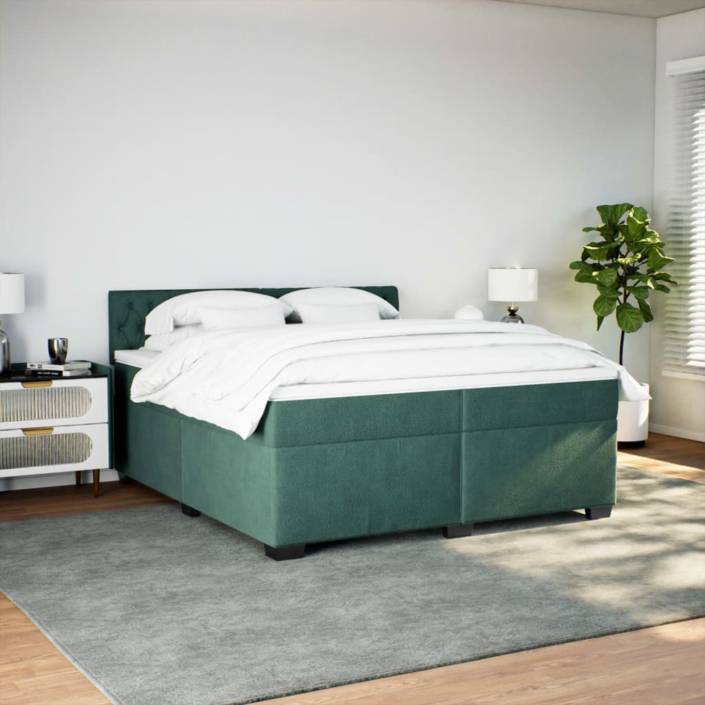 vidaXL Boxspring met matras fluweel donkergroen 200x200 cm afbeelding