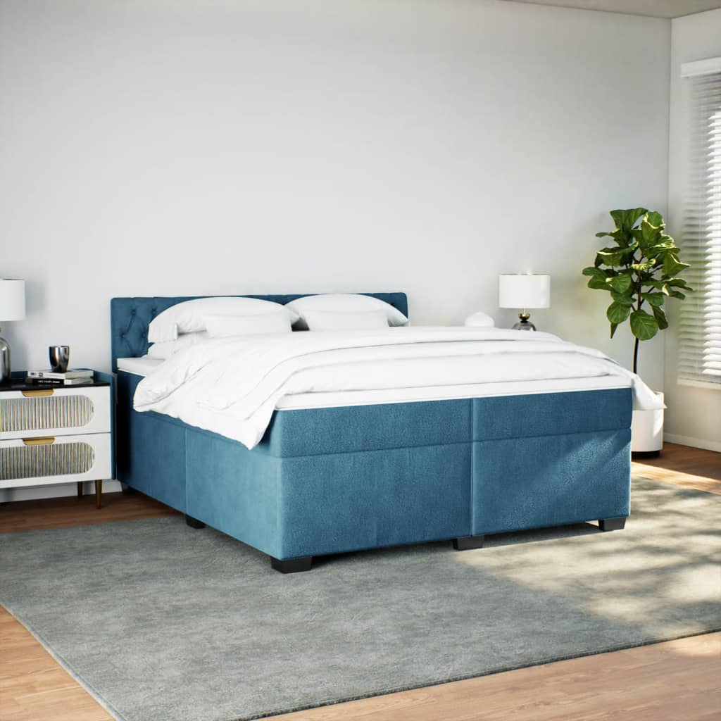 vidaXL Boxspring met matras fluweel blauw 200x200 cm afbeelding