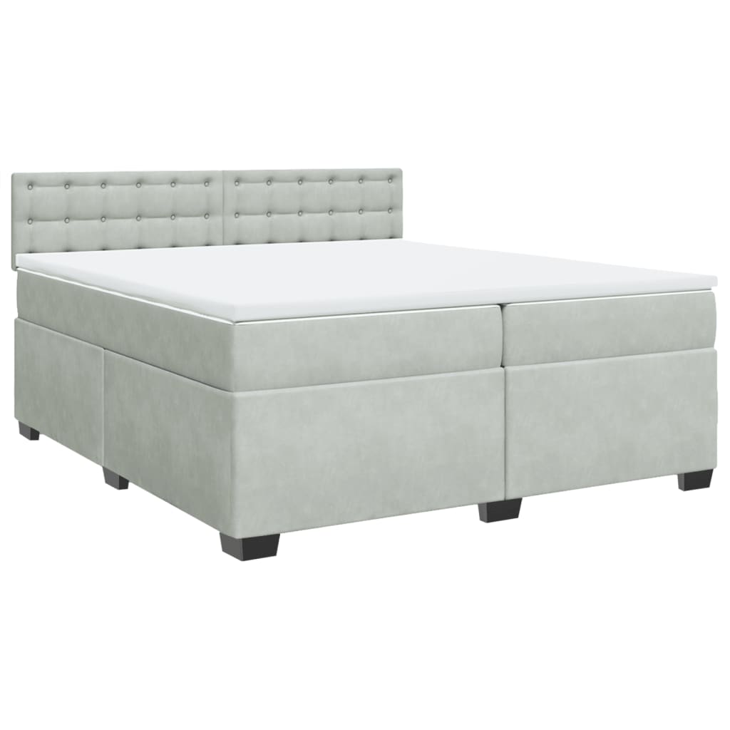 vidaXL Boxspring met matras fluweel lichtgrijs 200x200 cm grijs, foto 3