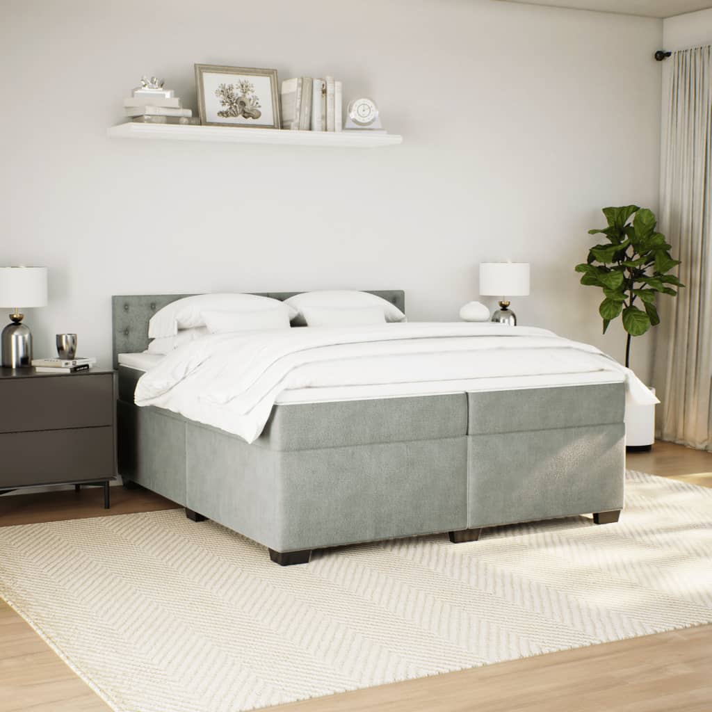 vidaXL Boxspring met matras fluweel lichtgrijs 200x200 cm grijs, foto 2