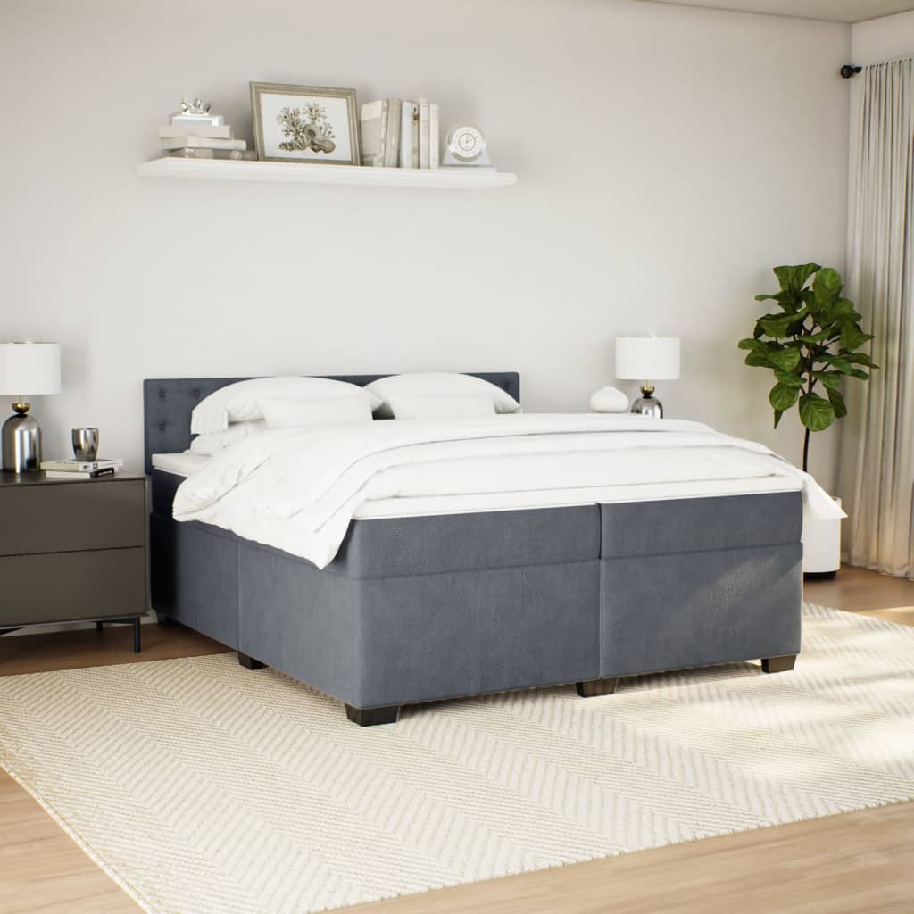 vidaXL Boxspring met matras fluweel donkergrijs 200x200 cm grijs, foto 2