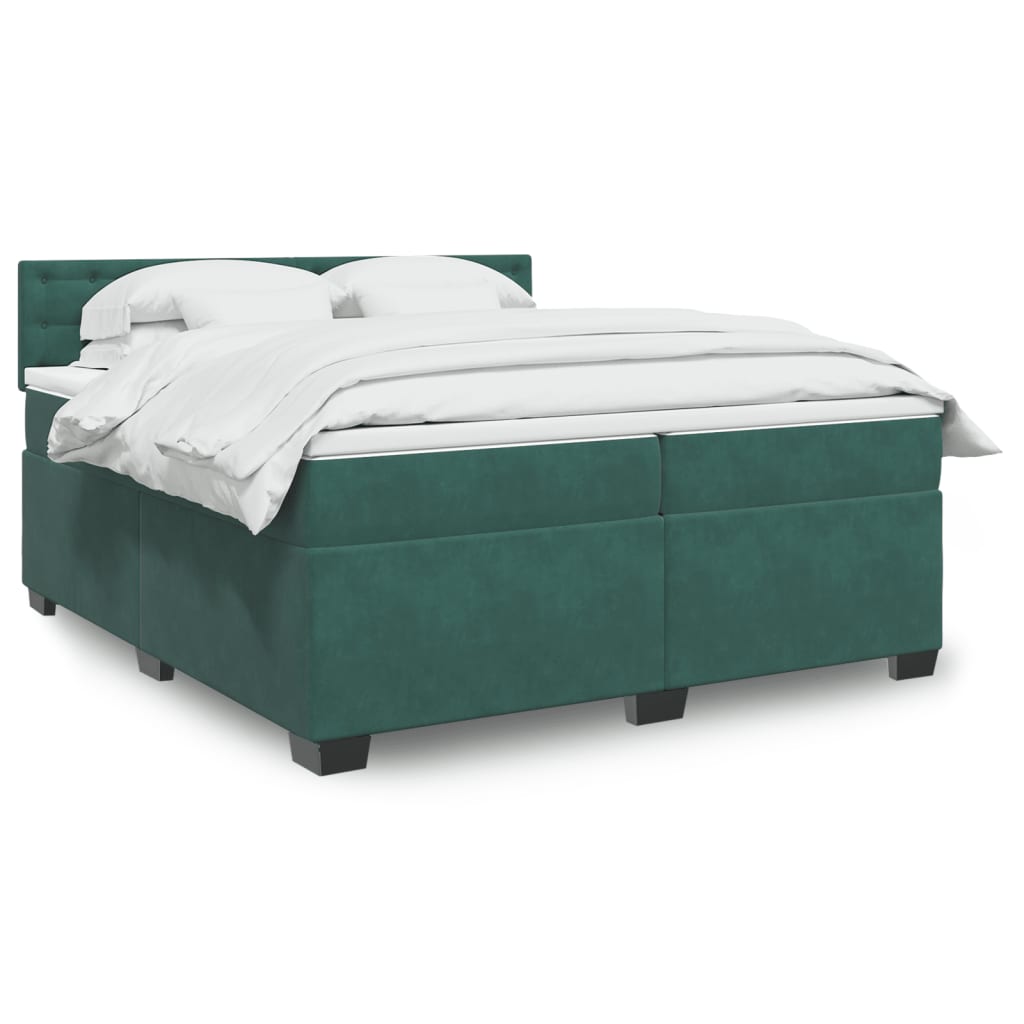 vidaXL Pat box spring cu saltea, verde închis, 200x200 cm, catifea