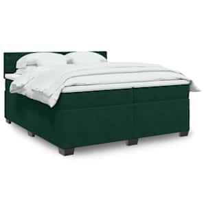 Box spring postelja z vzmetnico temno zelena 200x200 cm žamet
