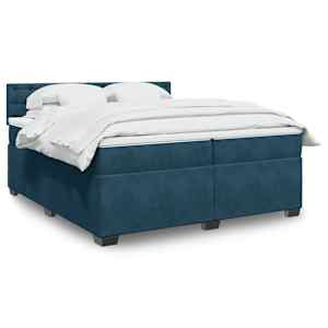 Box spring postel s matrací modrá 200 x 200 cm samet - obrázek 1