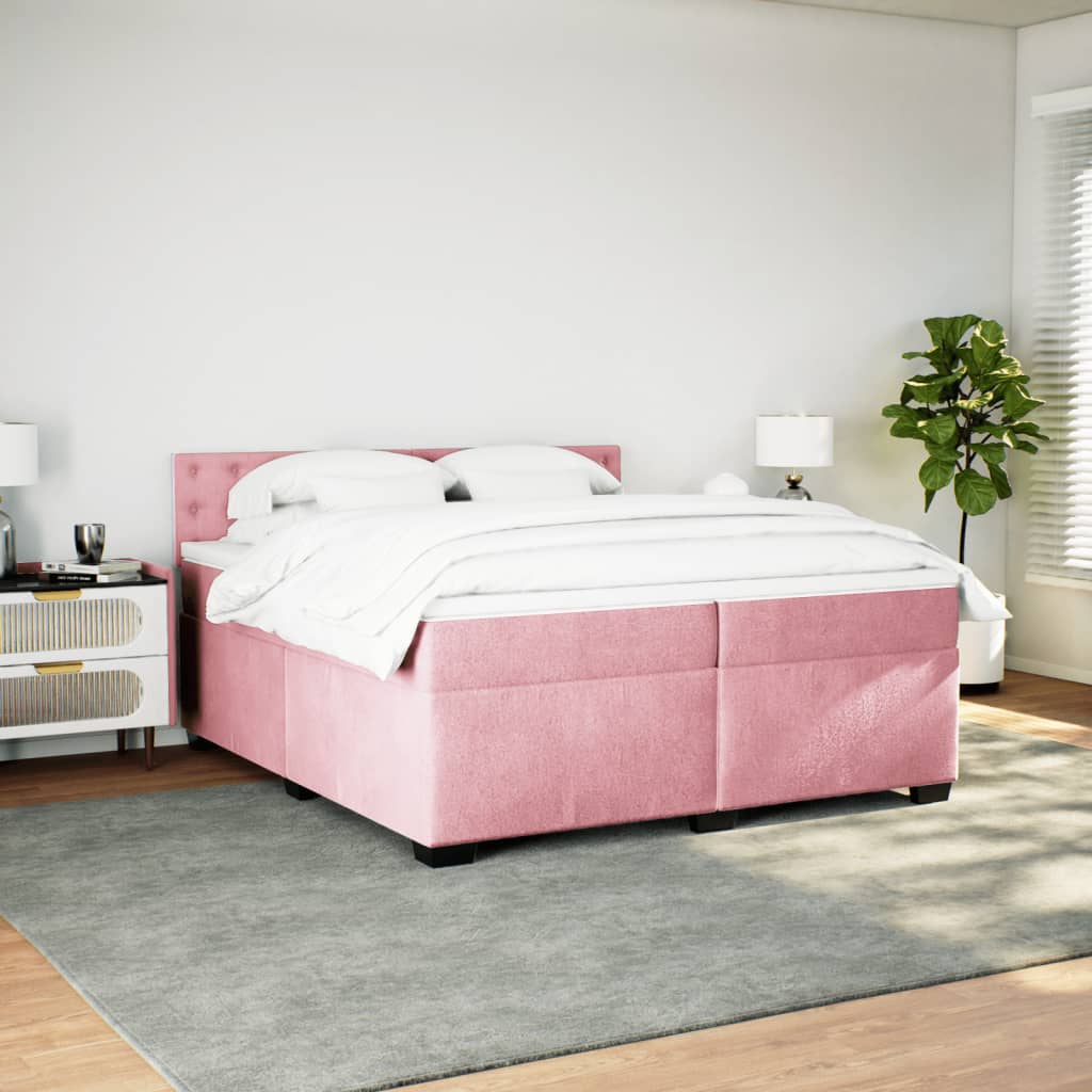 vidaXL Boxspring met matras fluweel roze 200x200 cm afbeelding