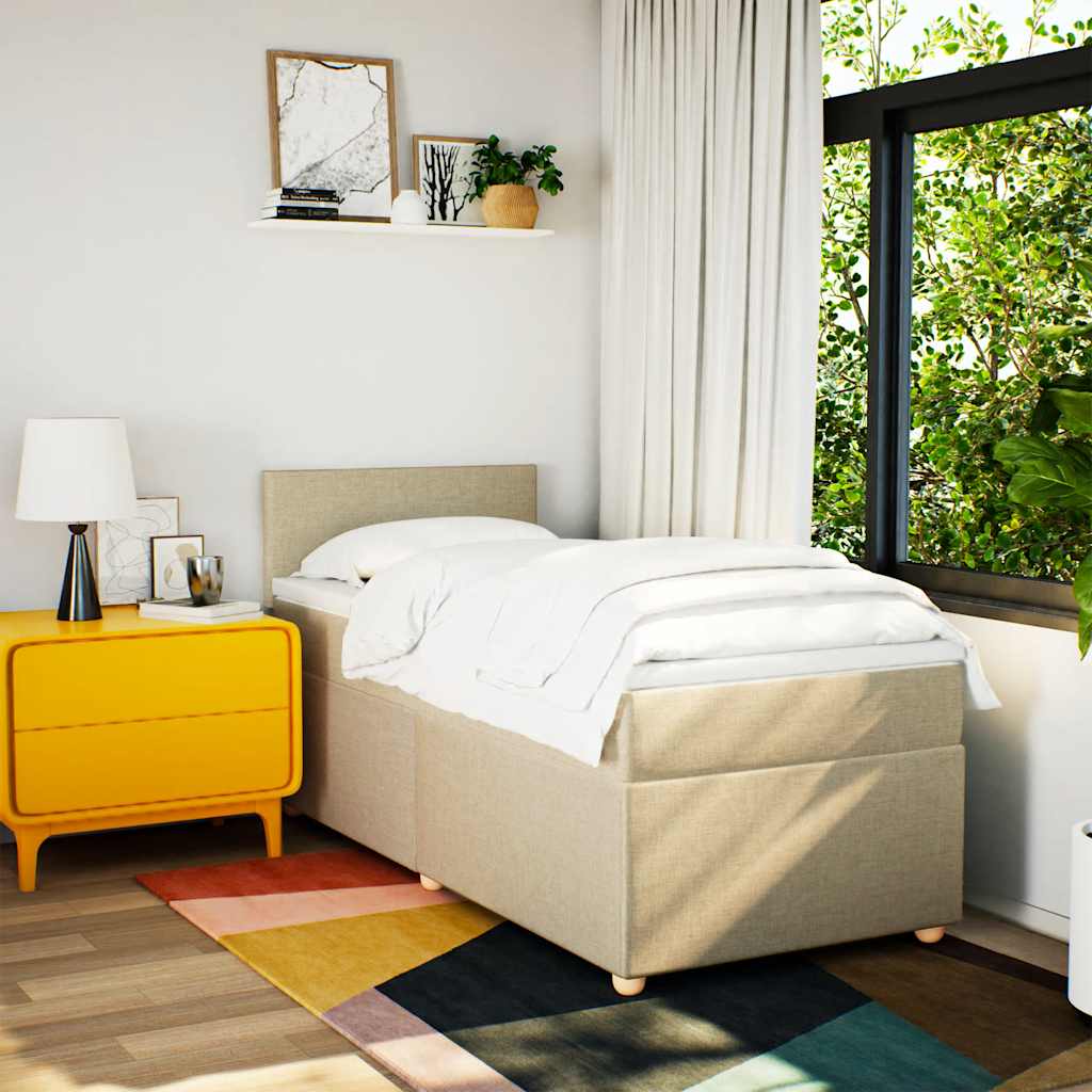 vidaXL Boxspring met matras stof crèmekleurig 80x200 cm afbeelding
