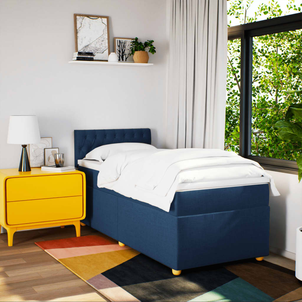 vidaXL Boxspring met matras stof blauw 80x200 cm afbeelding