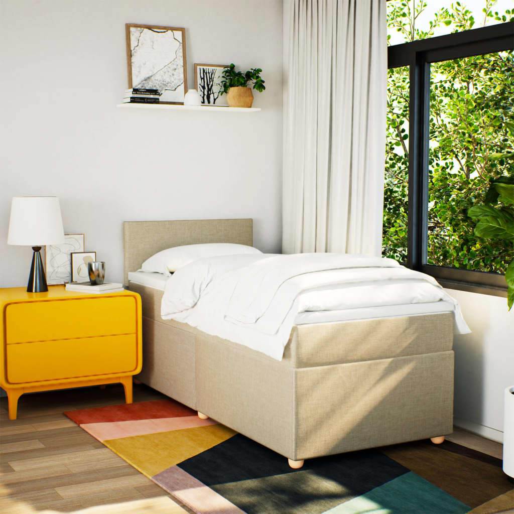vidaXL Boxspring met matras stof crèmekleurig 90x190 cm afbeelding