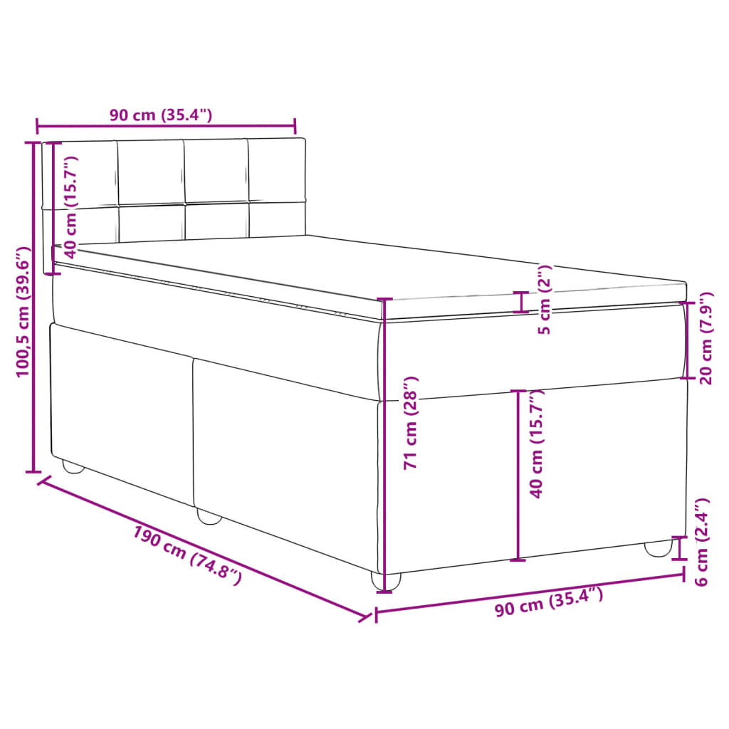 Box spring postel s matrací tmavě hnědá 90x190 cm textil - obrázek 13