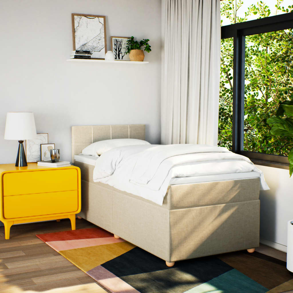 vidaXL Boxspring met matras stof crèmekleurig 90x190 cm afbeelding